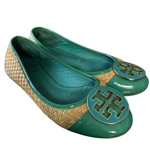 TORY BURCH Teal and Tan Ballet Flats
